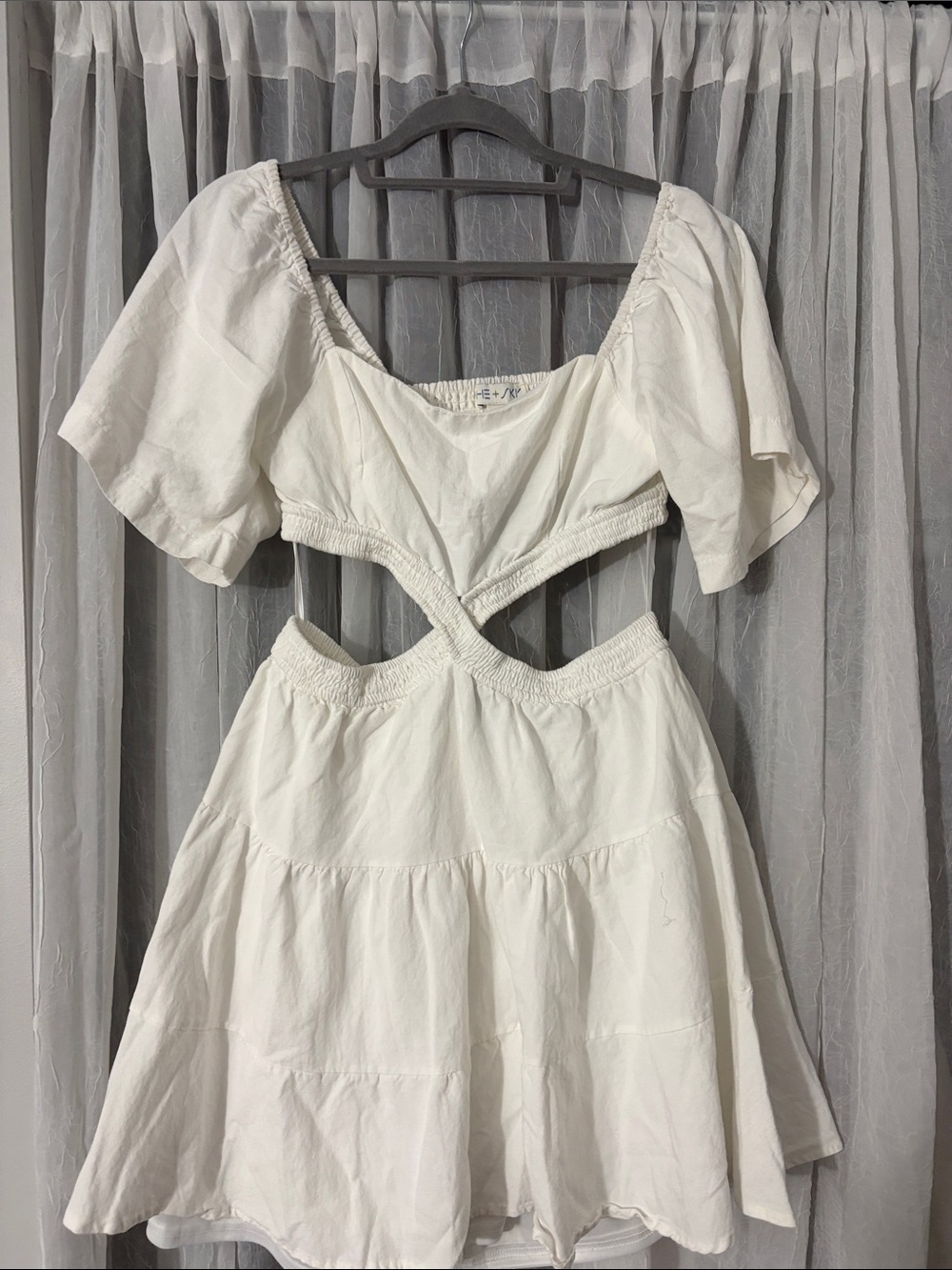She + Sky White Cutout Tiered Mini Dress with Puff Sleeves